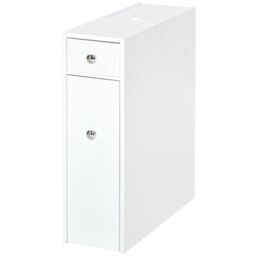 HOMCOM Bathroom Slim Floor Cabinet Narrow Wooden Storage Bath Toilet Cupboard in White - thumbnail 2