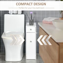 HOMCOM Bathroom Slim Floor Cabinet Narrow Wooden Storage Bath Toilet Cupboard in White - thumbnail 4
