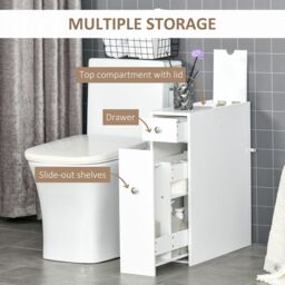 HOMCOM Bathroom Slim Floor Cabinet Narrow Wooden Storage Bath Toilet Cupboard in White - thumbnail 5