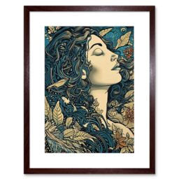"Artery8 Wall Art Print Mother Nature Modern Boho Art Nouveau Linocut Artwork Framed 9X7 Inch in Brown - Size: W7"" x H9""" - thumbnail 1