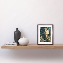 "Artery8 Wall Art Print Mother Nature Modern Boho Art Nouveau Linocut Artwork Framed 9X7 Inch in Brown - Size: W7"" x H9""" - thumbnail 2