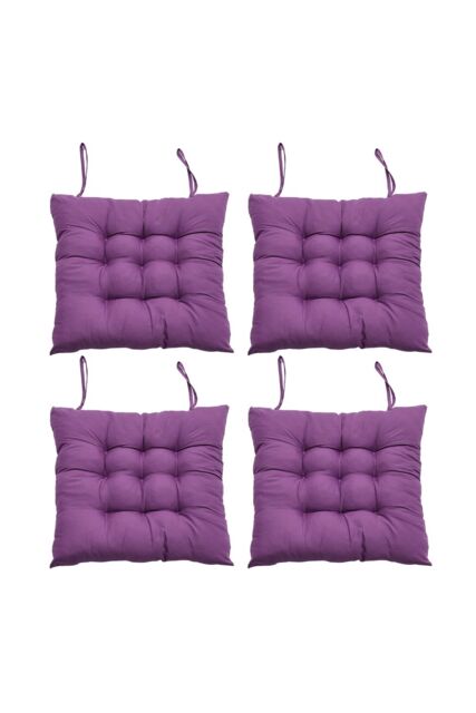 Living and Home 4Pcs Soft Purple Seat Pads with Ties for Dining Chairs Desk Chair, 40 x 40cm - Size: 40 x 40 cm - image 1