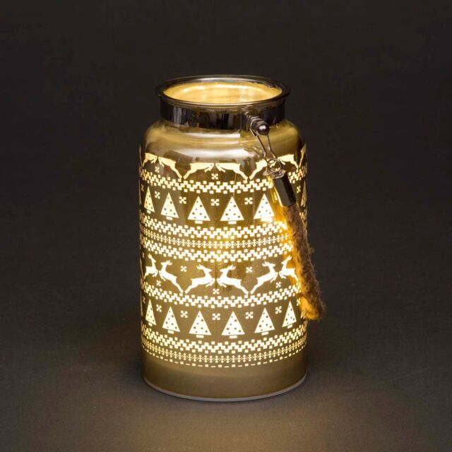 Shatchi 16cm Christmas Decorated Jar Table Skandi Design Gold Lantern - image 1