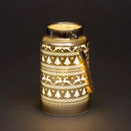 Shatchi 16cm Christmas Decorated Jar Table Skandi Design Gold Lantern - thumbnail 3