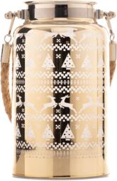 Shatchi 16cm Christmas Decorated Jar Table Skandi Design Gold Lantern - thumbnail 4