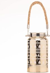 Shatchi 16cm Christmas Decorated Jar Table Skandi Design Gold Lantern - thumbnail 5