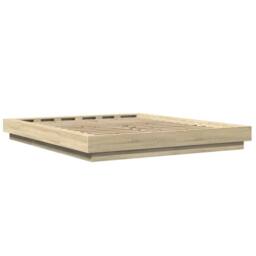 Berkfield Home Durable Bed Frame with LED Lights without Mattress Sonoma Oak 150 in Light Brown - thumbnail 7