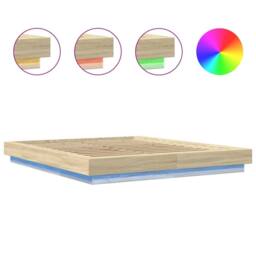 Berkfield Home Durable Bed Frame with LED Lights without Mattress Sonoma Oak 150 in Light Brown - thumbnail 8