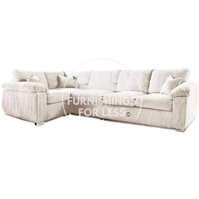 Furnishings For Less UK Delta Large Long Narrow 5 Seater Corner Sofa Left Hand Facing Jumbo Cord L Shape in Cream - image 1