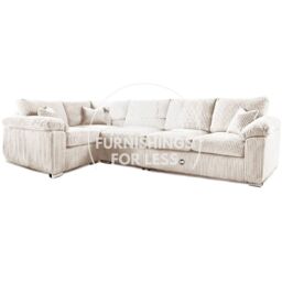 Furnishings For Less UK Delta Large Long Narrow 5 Seater Corner Sofa Left Hand Facing Jumbo Cord L Shape in Cream - thumbnail 1