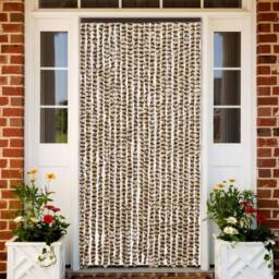 Berkfield Home Fly Curtain Beige & Brown 90x200 cm Chenille - thumbnail 2