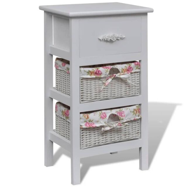 Berkfield Home Cabinet with 1 Drawer & 2 Baskets White Paulownia Wood - image 1