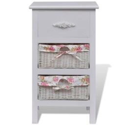 Berkfield Home Cabinet with 1 Drawer & 2 Baskets White Paulownia Wood - thumbnail 2