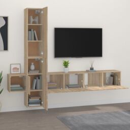 Berkfield Home 5 Piece TV Cabinet Set Sonoma Oak Engineered Wood in Brown - thumbnail 3