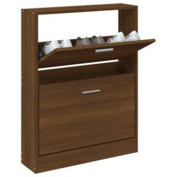 Berkfield Home Shoe Cabinet Brown Oak 59x17x81 cm Engineered Wood - Size: 59 x 17 x 81 cm - thumbnail 3
