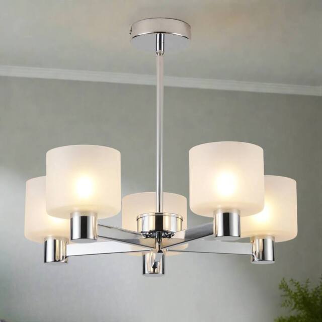 Harper Living Modern 5 Light Chrome Semi Flush Ceiling Lamp with Sanded Glass Shades in Silver - image 1