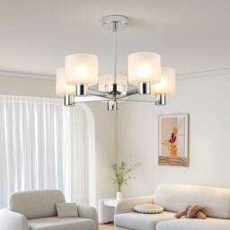 Harper Living Modern 5 Light Chrome Semi Flush Ceiling Lamp with Sanded Glass Shades in Silver - thumbnail 2