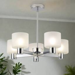 Harper Living Modern 5 Light Chrome Semi Flush Ceiling Lamp with Sanded Glass Shades in Silver - thumbnail 4