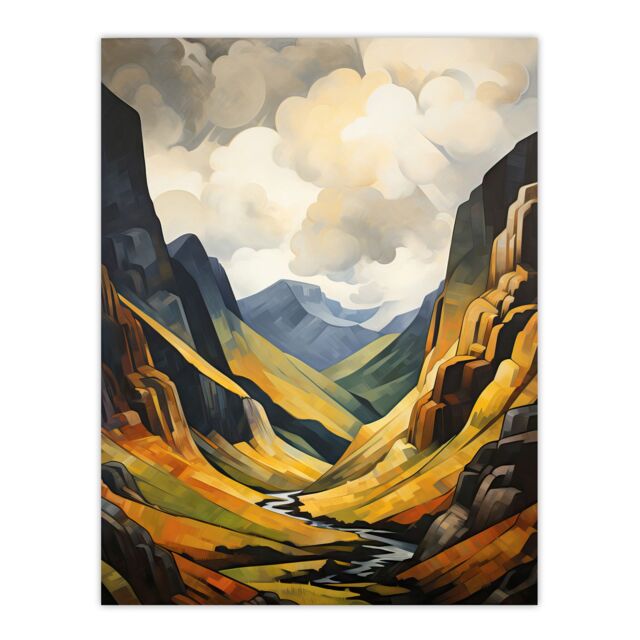 Artery8 Glencoe Gorge Sunlight Breaking Through Clouds Oil Painting National Park Reserve Extra Large XL Unframed Wall Art Poster Print - image 1