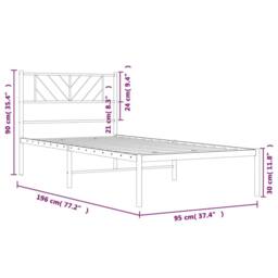 Berkfield Home Metal Bed Frame with Headboard Black 90x190 cm Single - thumbnail 9