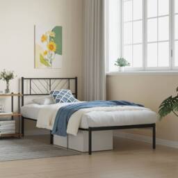 Berkfield Home Metal Bed Frame with Headboard Black 90x190 cm Single - thumbnail 2