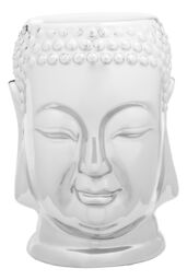 Orsina Silver Buddha Ceramic Side Table, Modern Silver Side Table, Buddha Face Side Table, Modern Side Table - thumbnail 1