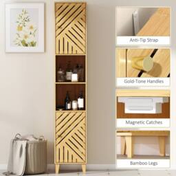 Wyld Haus Hami Tall Bathroom Cabinet Bamboo Doors & Adjustable Shelves in Natural - thumbnail 8