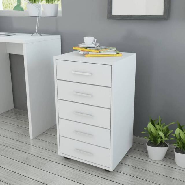 Berkfield Home Office Drawer Unit with Castors 5 Drawers White - image 1