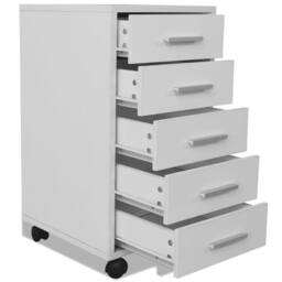 Berkfield Home Office Drawer Unit with Castors 5 Drawers White - thumbnail 5