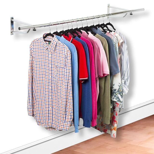 House of Home Clothes Rail Wall Mounted Garment Hanging Wardrobe Rack Storage Size 4ft Long in Silver - image 1