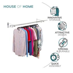 House of Home Clothes Rail Wall Mounted Garment Hanging Wardrobe Rack Storage Size 4ft Long in Silver - thumbnail 6