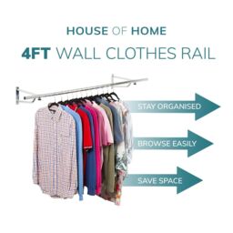 House of Home Clothes Rail Wall Mounted Garment Hanging Wardrobe Rack Storage Size 4ft Long in Silver - thumbnail 5