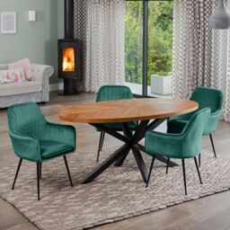 Artemis Home Dosenna Oval Dining Table Set with 4 Carrara Velvet Chairs in Green - thumbnail 1