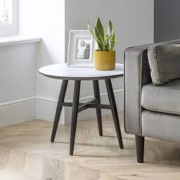 Cheshire Valdore Marble Effect Lamp Table in White Marble & Black - thumbnail 3