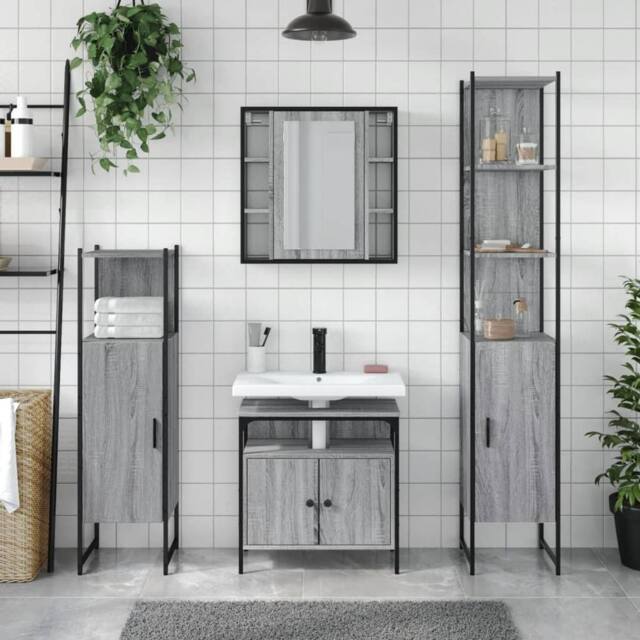 Berkfield Home Stylish 4 Piece Bathroom Cabinet Set Grey Sonoma Engineered Wood - image 1