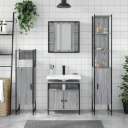 Berkfield Home Stylish 4 Piece Bathroom Cabinet Set Grey Sonoma Engineered Wood - thumbnail 1