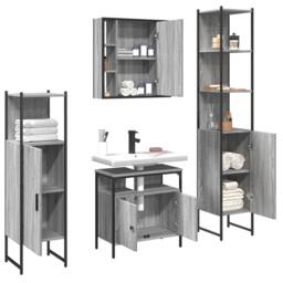 Berkfield Home Stylish 4 Piece Bathroom Cabinet Set Grey Sonoma Engineered Wood - thumbnail 4