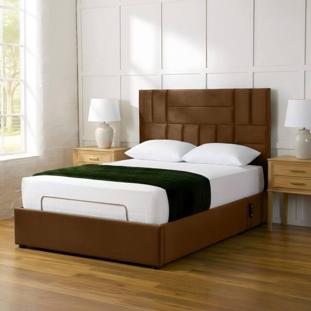 PARADISE BEDS LTD Electric Adjustable Panel Mobility Bed with Headboard & Mattress in Dark Brown - Size: Super King - image 1