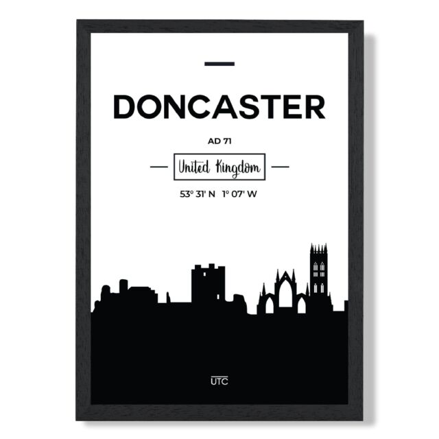 ARTZE Doncaster Black & White City Skyline Framed Print SIZE: A4 with Black Frame - image 1