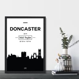 ARTZE Doncaster Black & White City Skyline Framed Print SIZE: A4 with Black Frame - thumbnail 2