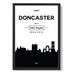 ARTZE Doncaster Black & White City Skyline Framed Print SIZE: A4 with Black Frame - thumbnail 1