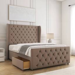 "BSSPOKE Anna Plush Velvet Divan Bed 54"" Headboard 2Drawers Footend & Mattress in Bronze - Size: Double"