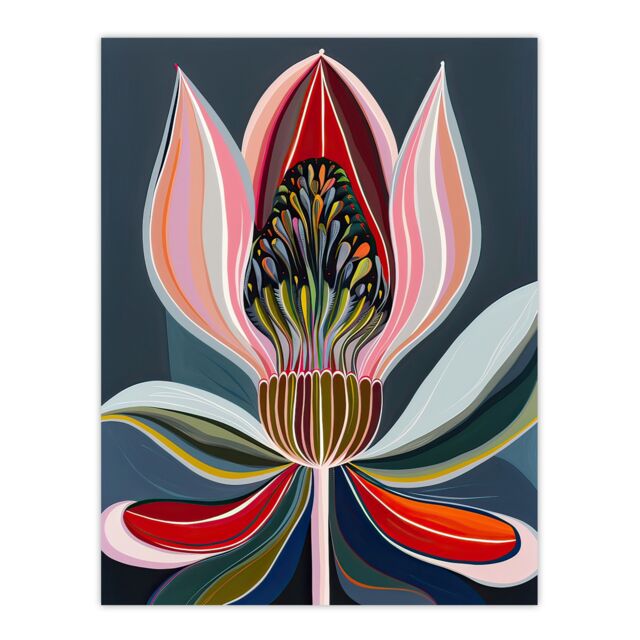 "Artery8 Magic Lotus Flower Psychedelic Bloom Design Wall Art Print - Size: W12"" x H16""" - image 1