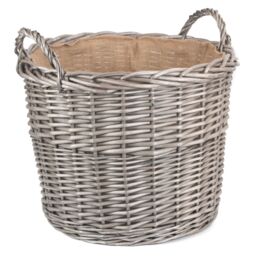 Red Hamper Wicker Antique Wash Finish Lined Log Baskets in Grey