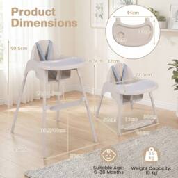 CASART 4-in-1 Baby High Chair Convertible Highchair w/5-Point Safety Harness in Beige - thumbnail 5