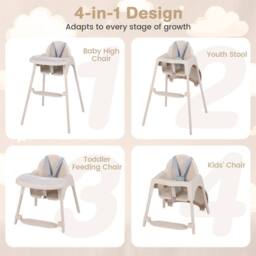 CASART 4-in-1 Baby High Chair Convertible Highchair w/5-Point Safety Harness in Beige - thumbnail 6