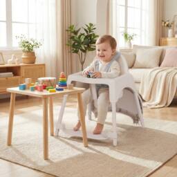 CASART 4-in-1 Baby High Chair Convertible Highchair w/5-Point Safety Harness in Beige - thumbnail 3