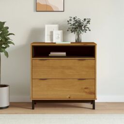 Berkfield Home Drawer Cabinet FLAM 80x40x80 cm Solid Wood Pine in Brown - Size: 80 x 40 x 80 cm - thumbnail 1