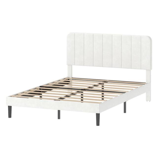 VOGREX White Upholstered Platform Double Bed Frame - image 1