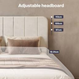 VOGREX White Upholstered Platform Double Bed Frame - thumbnail 3